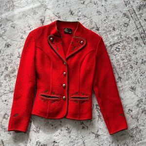 Vintage REd Embroidered Wool cardigan blazer made in Austria